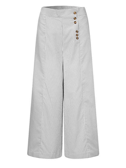 Button-Detail Striped Pants