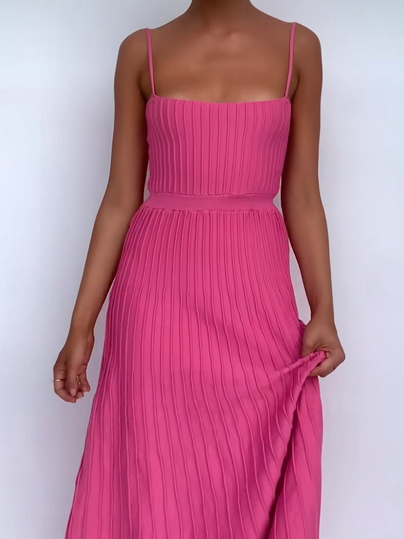 Pleated Spaghetti Strap Midi Dress