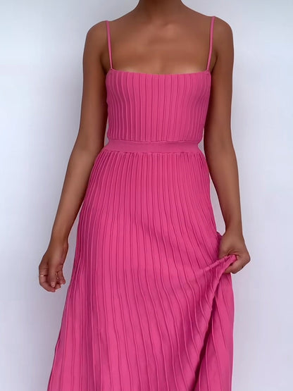 Pleated Spaghetti Strap Midi Dress