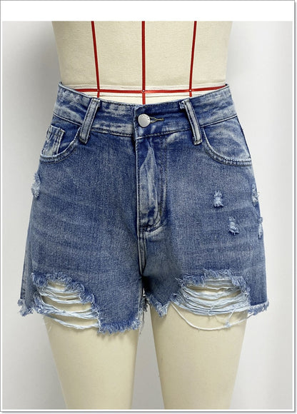 Ripped Denim A-Line Frayed Shorts