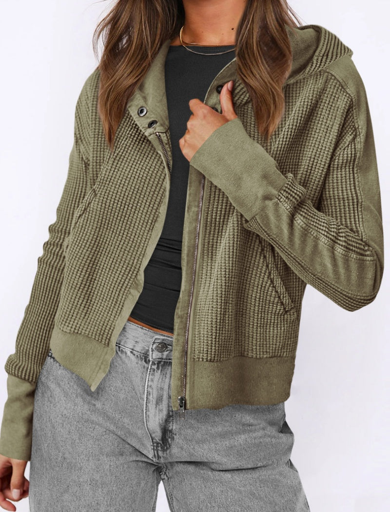 Cropped Hoodie Knit Jacket