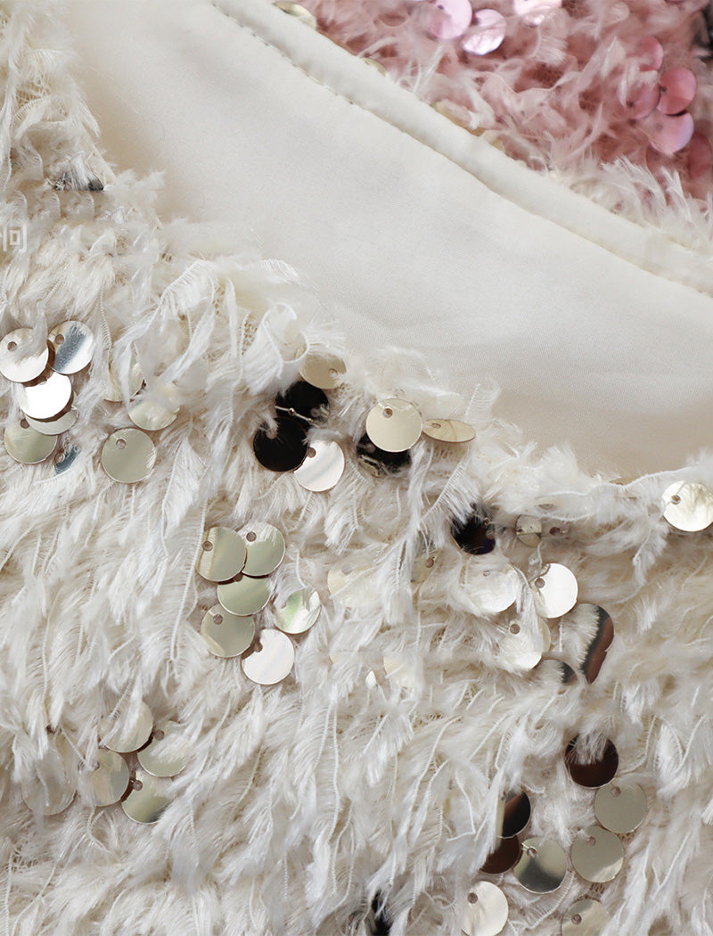 Sequin Fringe Sweater with Balloon Sleeves