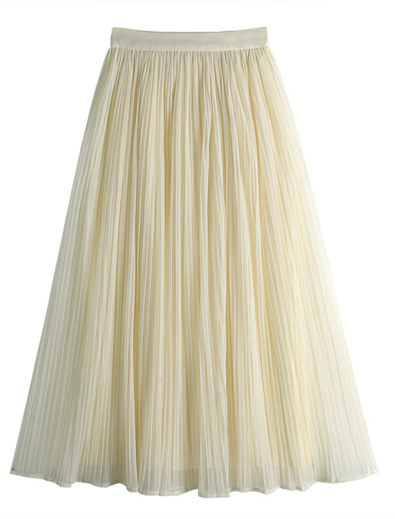 Reversible Pleated A-Line Midi Skirt with Mesh Details