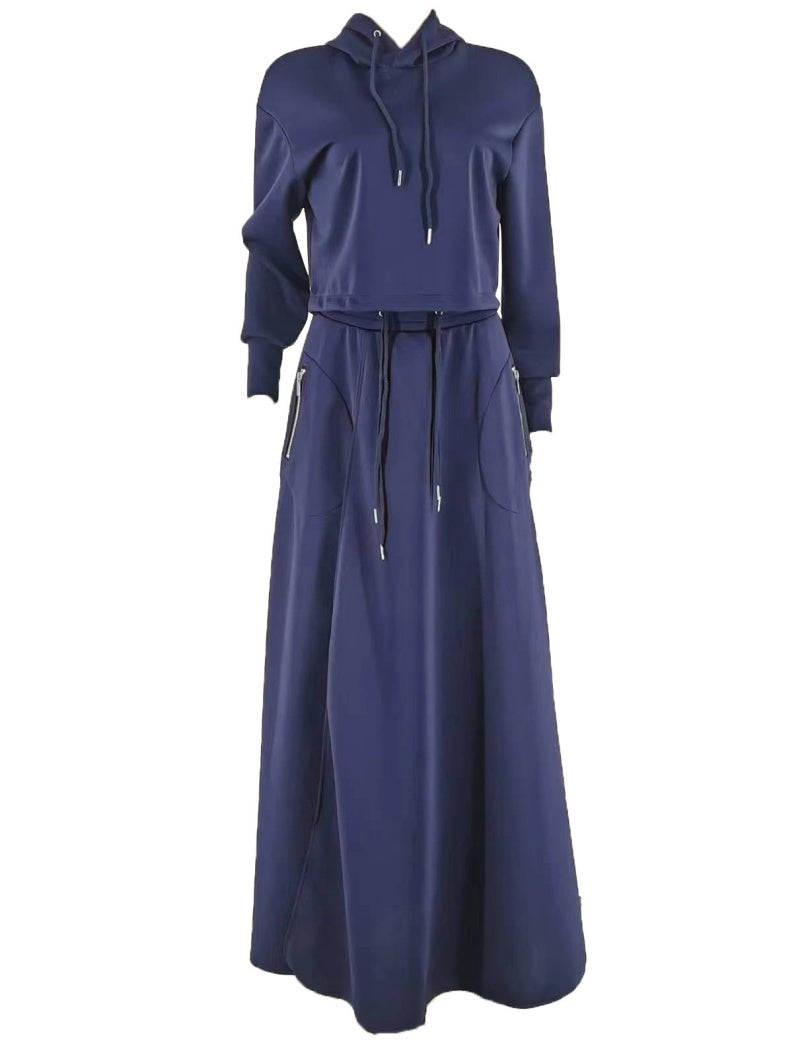 High-Waist Maxi Skirt with Hoodie Set