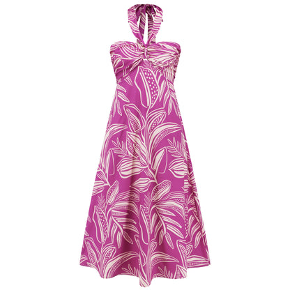 Halter Tropical Print A-Line Dress