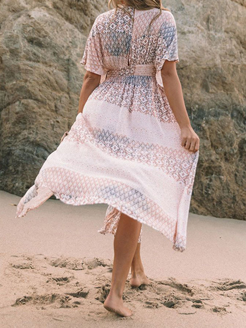 Bohemian Smocked Slit Maxi Dress