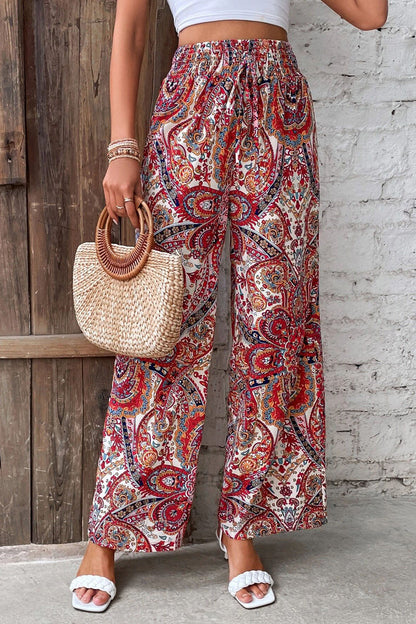 Paisley Print Wide-Leg Pants