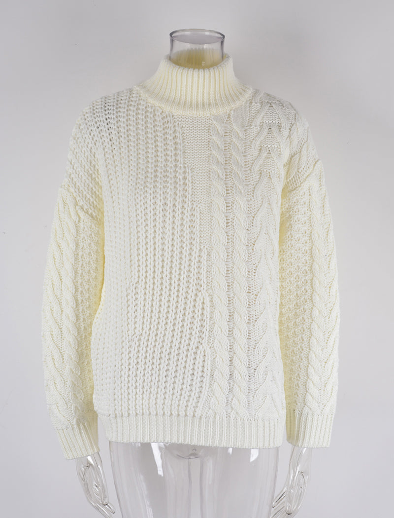 Loose Half-High Neck Cable Knit Sweater