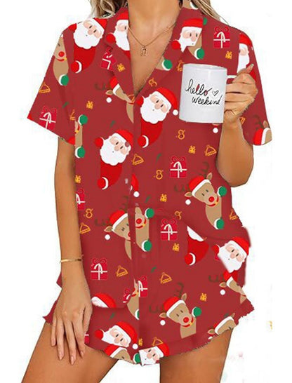 Holiday Santa Print Pajama Set