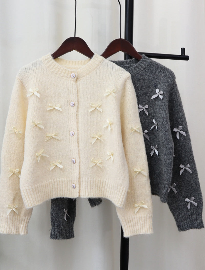 Bow Embellished Button-Up Cardigan