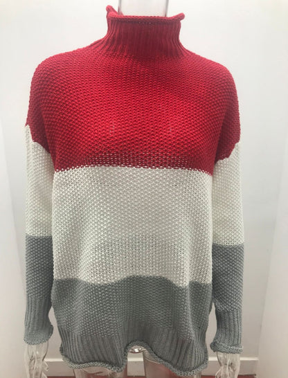 Colorblock Knit Turtleneck Sweater