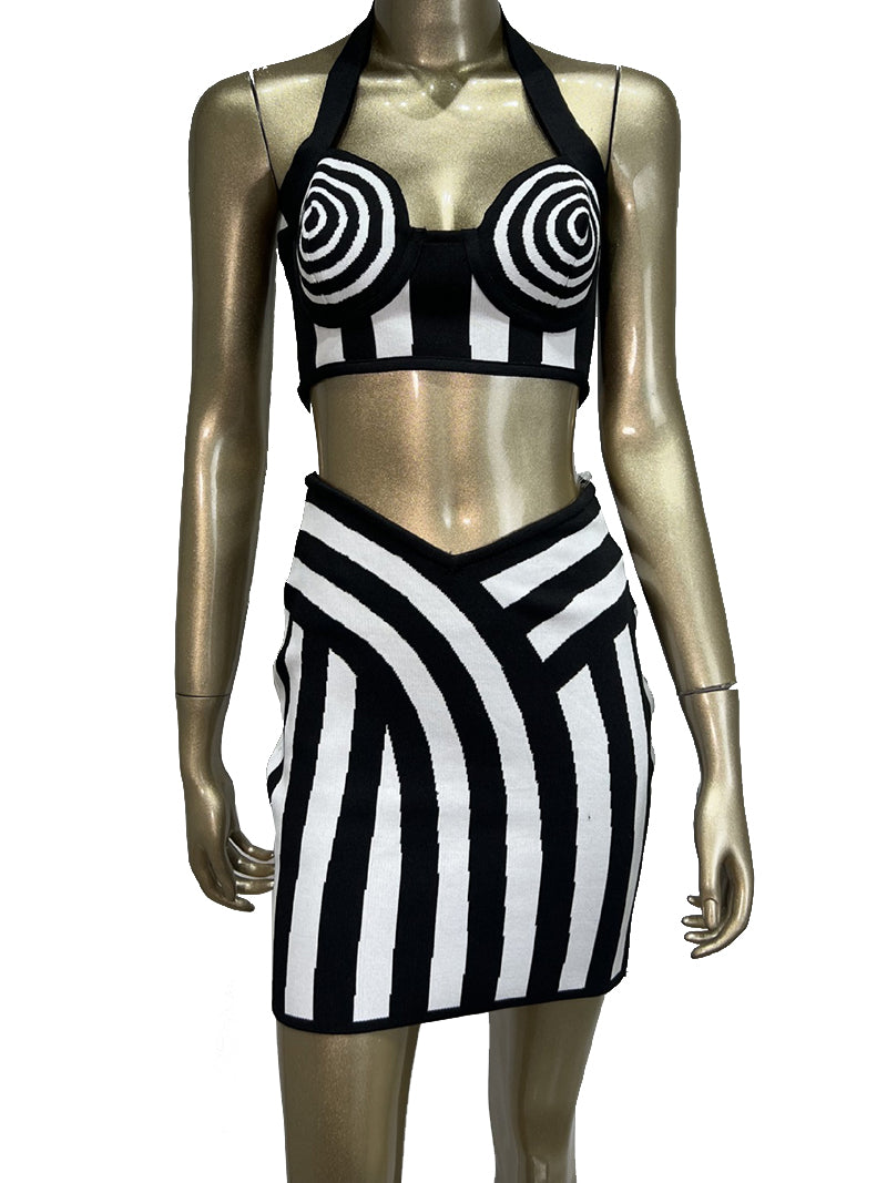 Striped Crop Top and Skirt Set