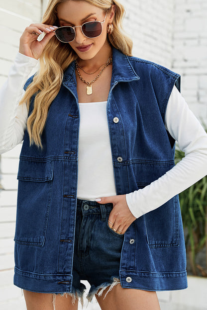 Sleeveless Denim Utility Vest