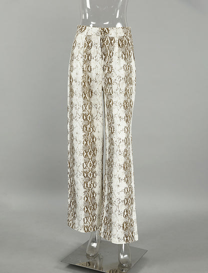 Snake Print Straight-Leg Stretch High-Waisted Pants