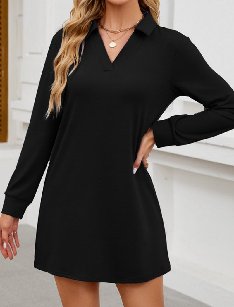 Long-Sleeve Polo Collar Mini Dress