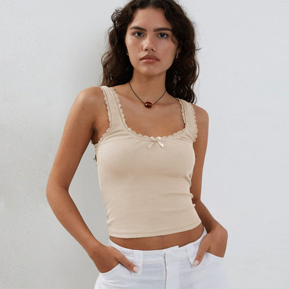 Lace Trim Knit Crop Top