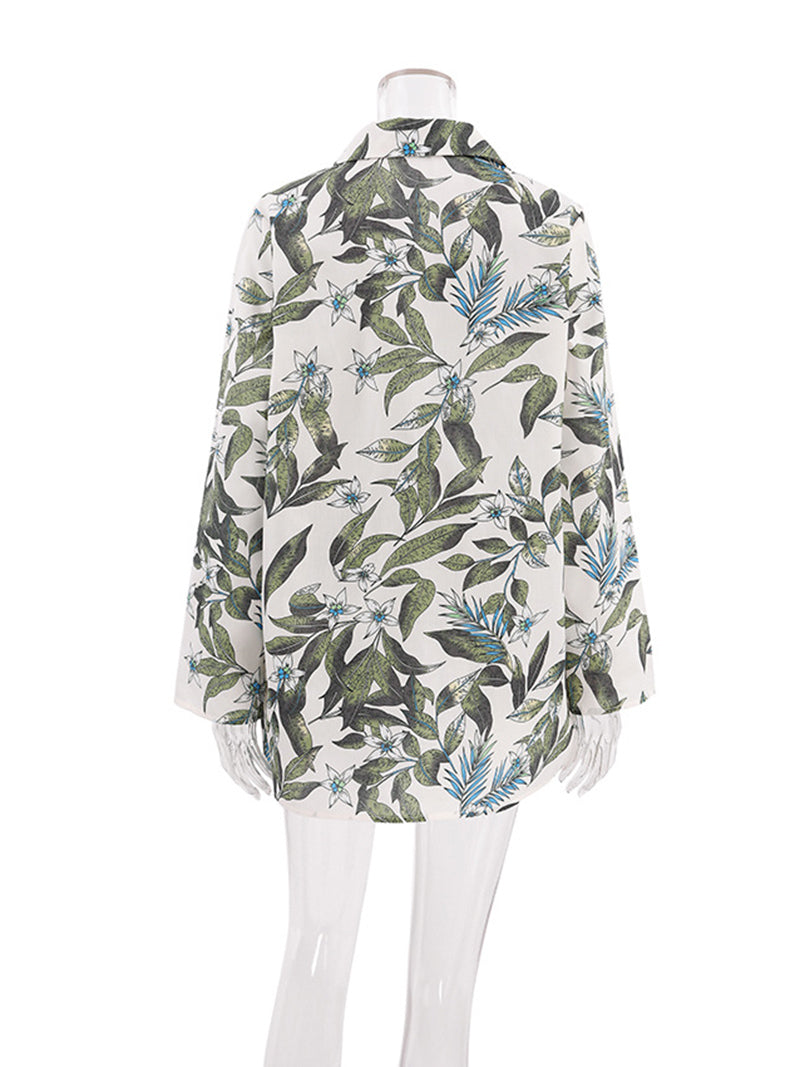 Tropical Leaf Print Shirt and Shorts Set