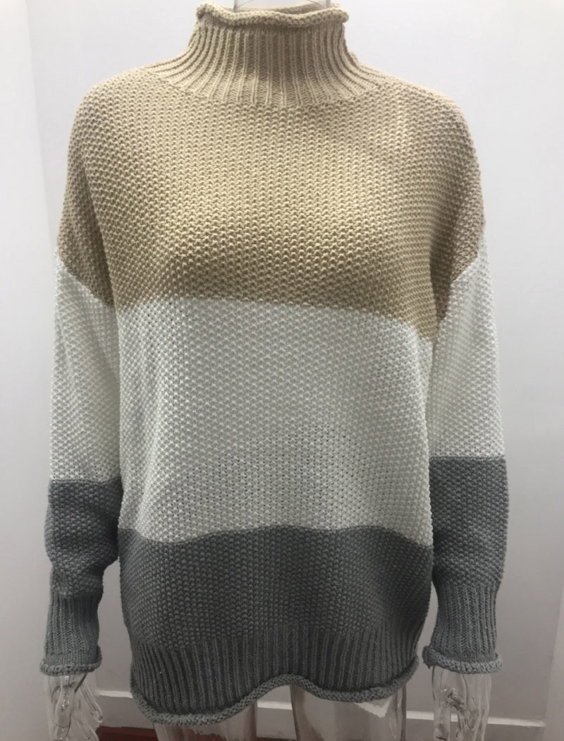 Colorblock Knit Turtleneck Sweater