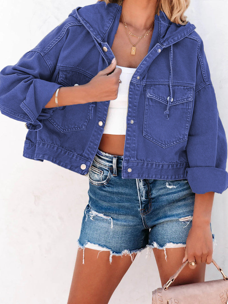 Cropped Hooded Denim Jacket