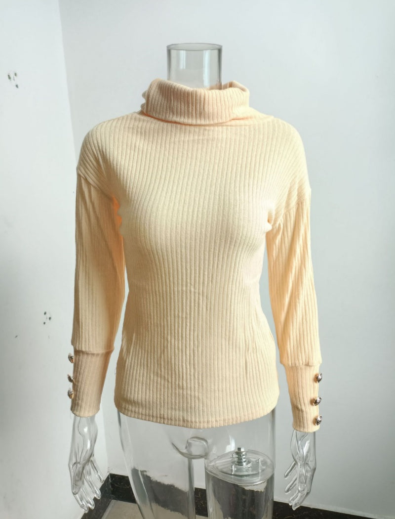 Oversized Button Turtleneck Sweater