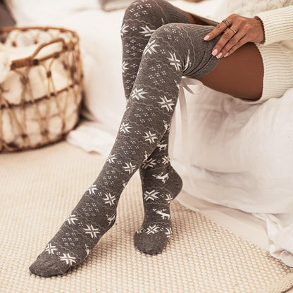 Snowflake Print Over-the-Knee Socks