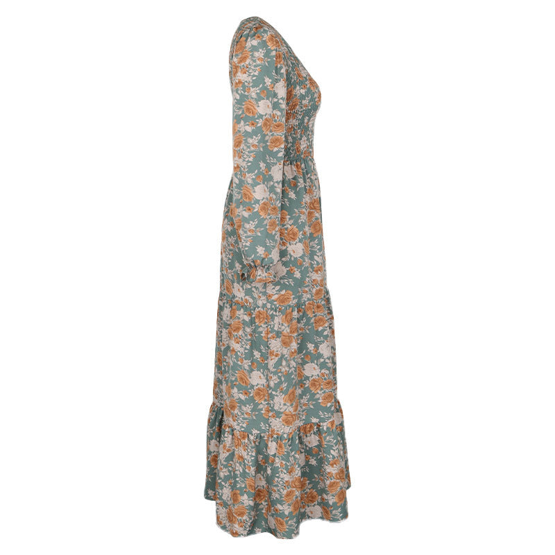 Floral Print Smocked Maxi Dress