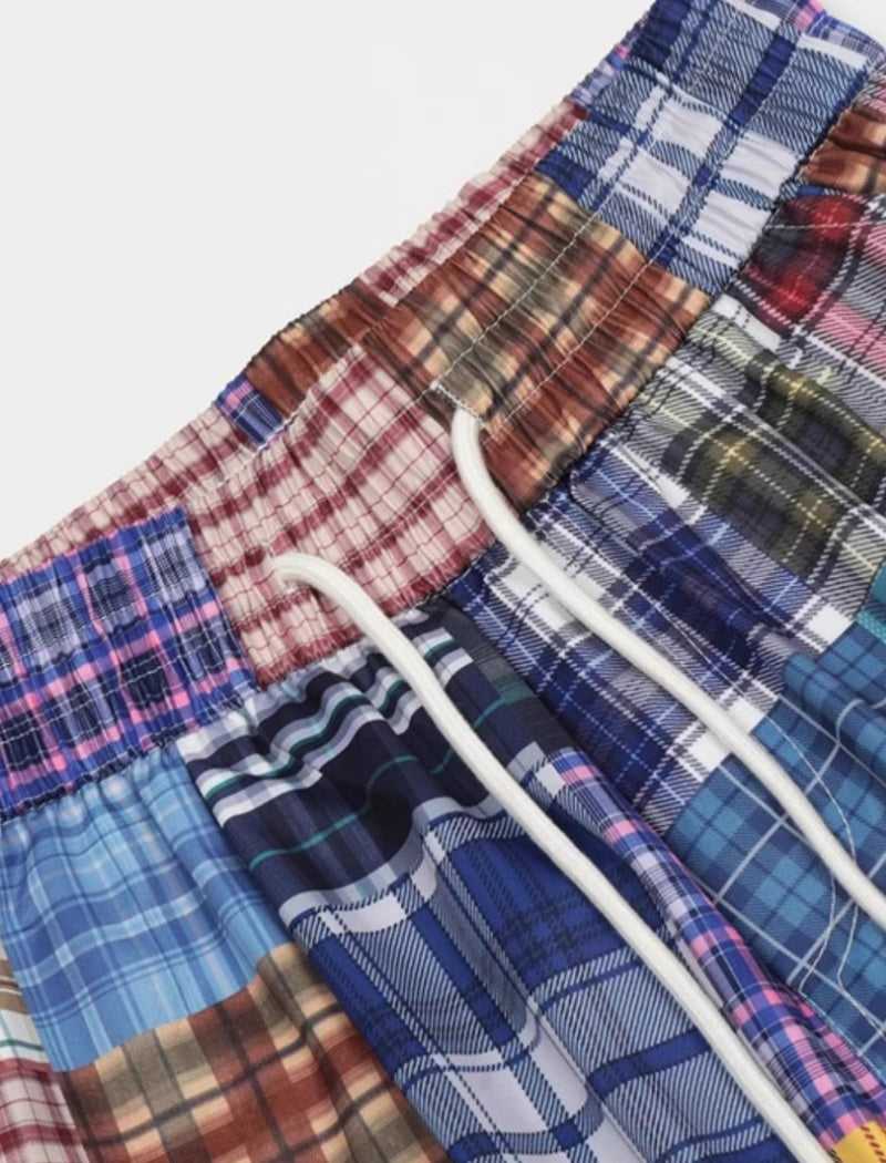 Patchwork Plaid Drawstring Pants