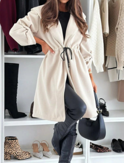 Tie-Front Hooded Collar Casual Long Sleeve Coat