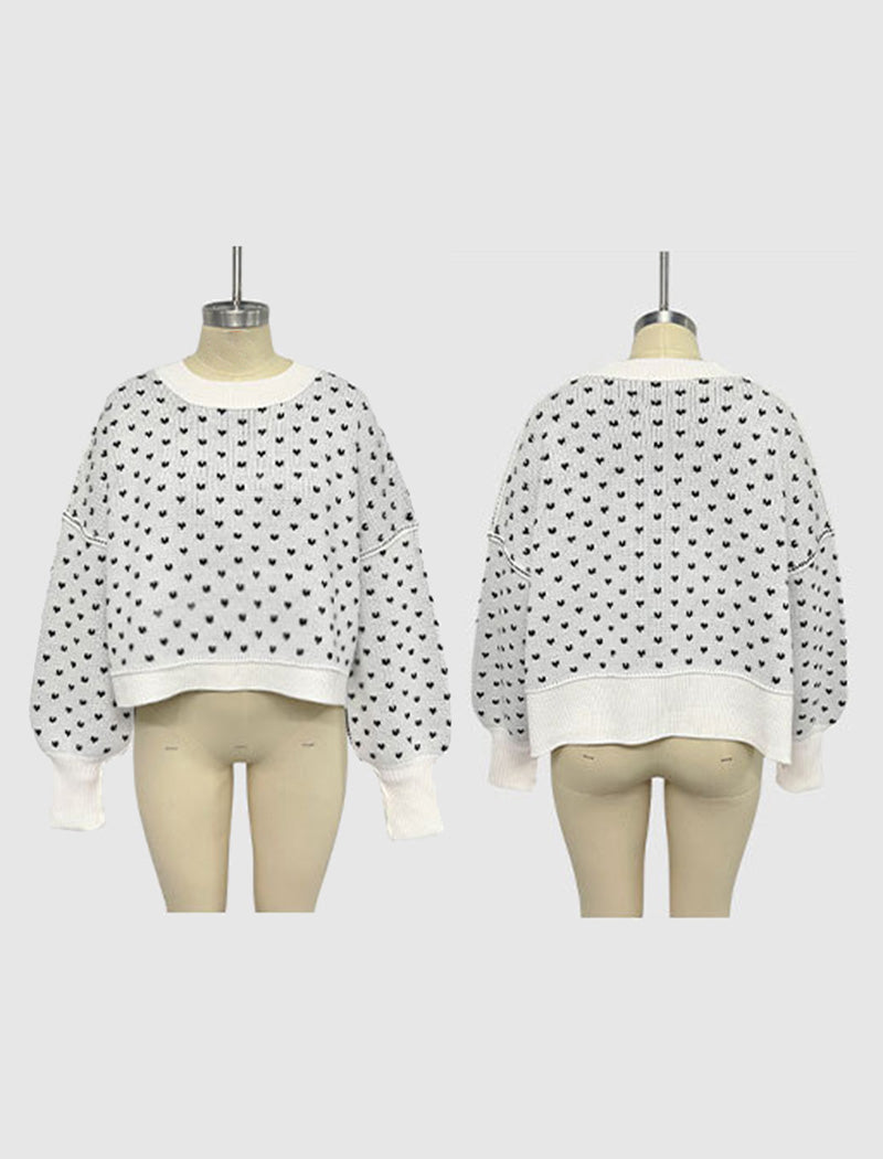 Heart Print Knit Crop Sweater