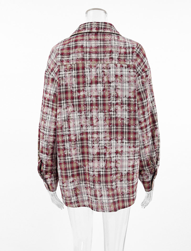 Plaid Collar Loose Long Sleeve Casual Shirt