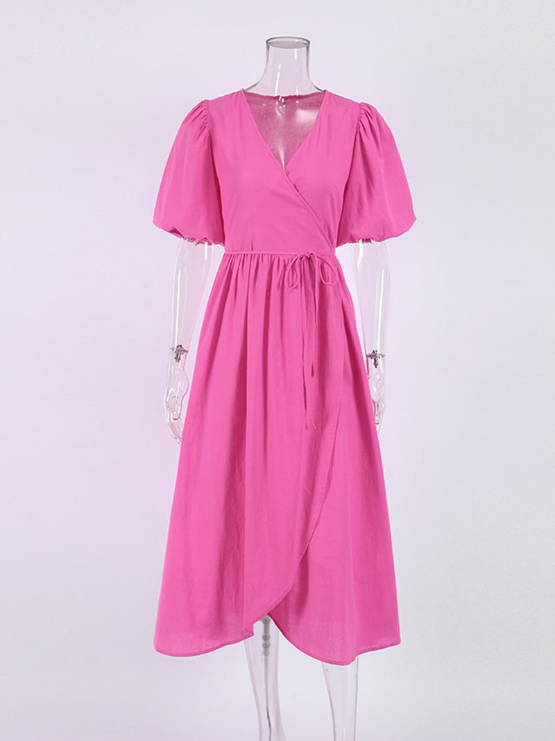 Puff Sleeve Wrap Maxi Dress