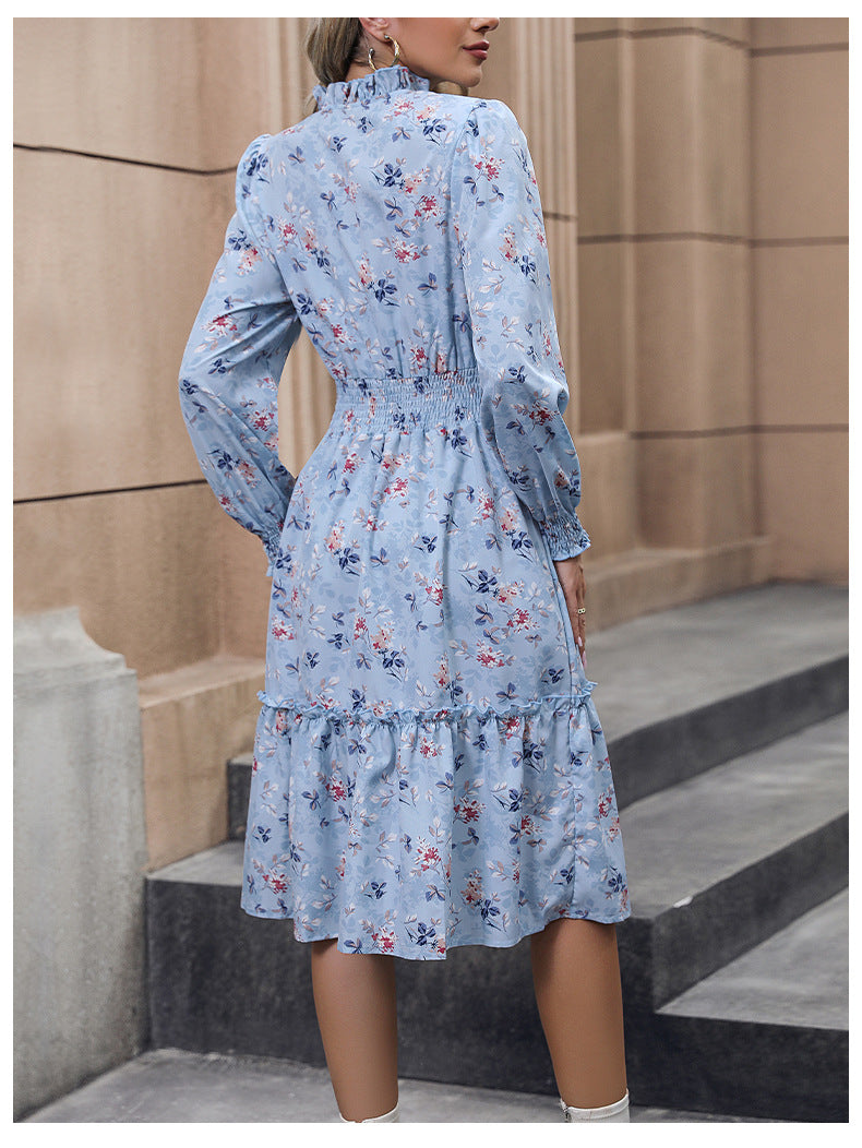 Floral Print Long Sleeve Midi Dress