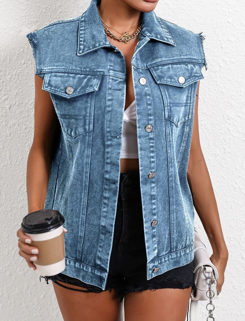 Sleeveless Button-Up Denim Vest
