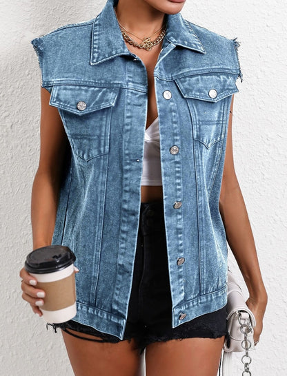 Sleeveless Button-Up Denim Vest