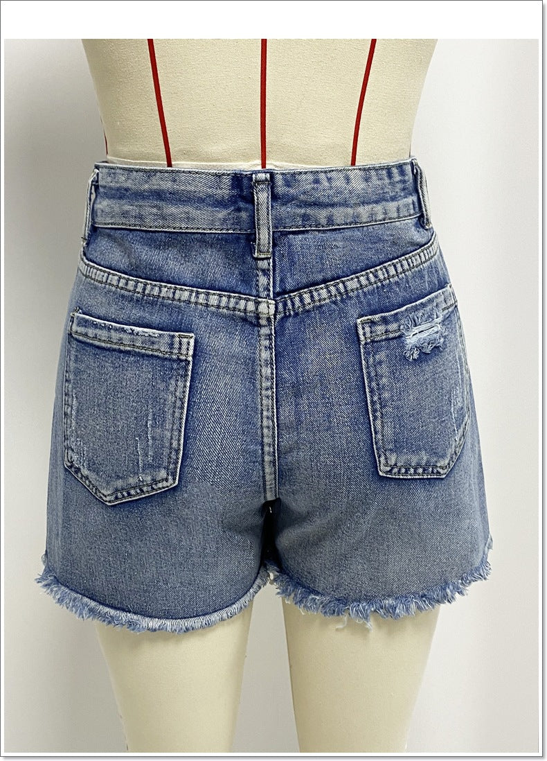 Ripped Denim A-Line Frayed Shorts