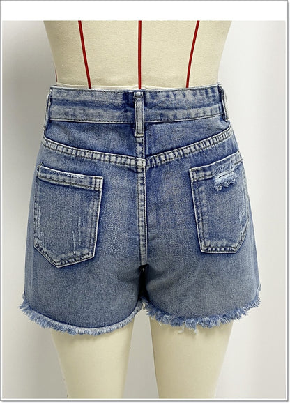 Ripped Denim A-Line Frayed Shorts