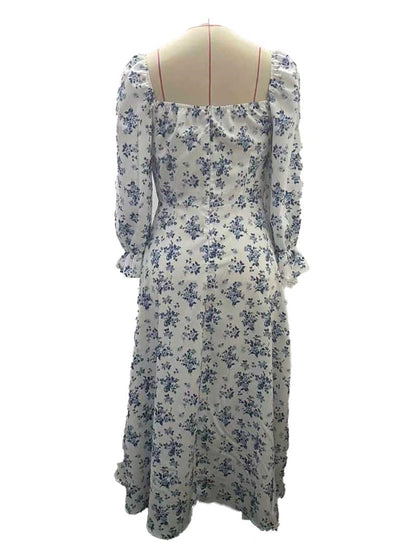 Floral Long Sleeve Backless Dress