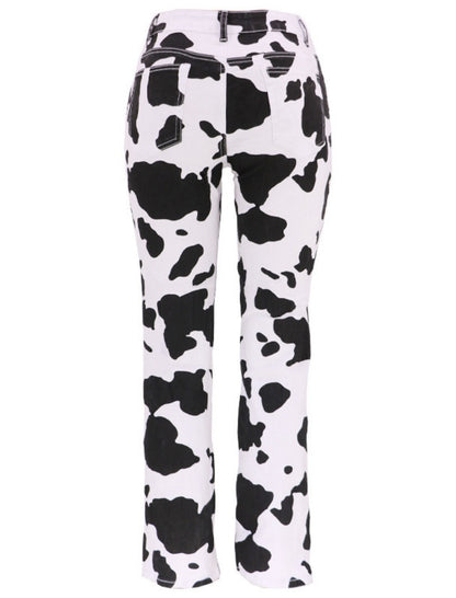 High-Waist Flared Cow Print Pants