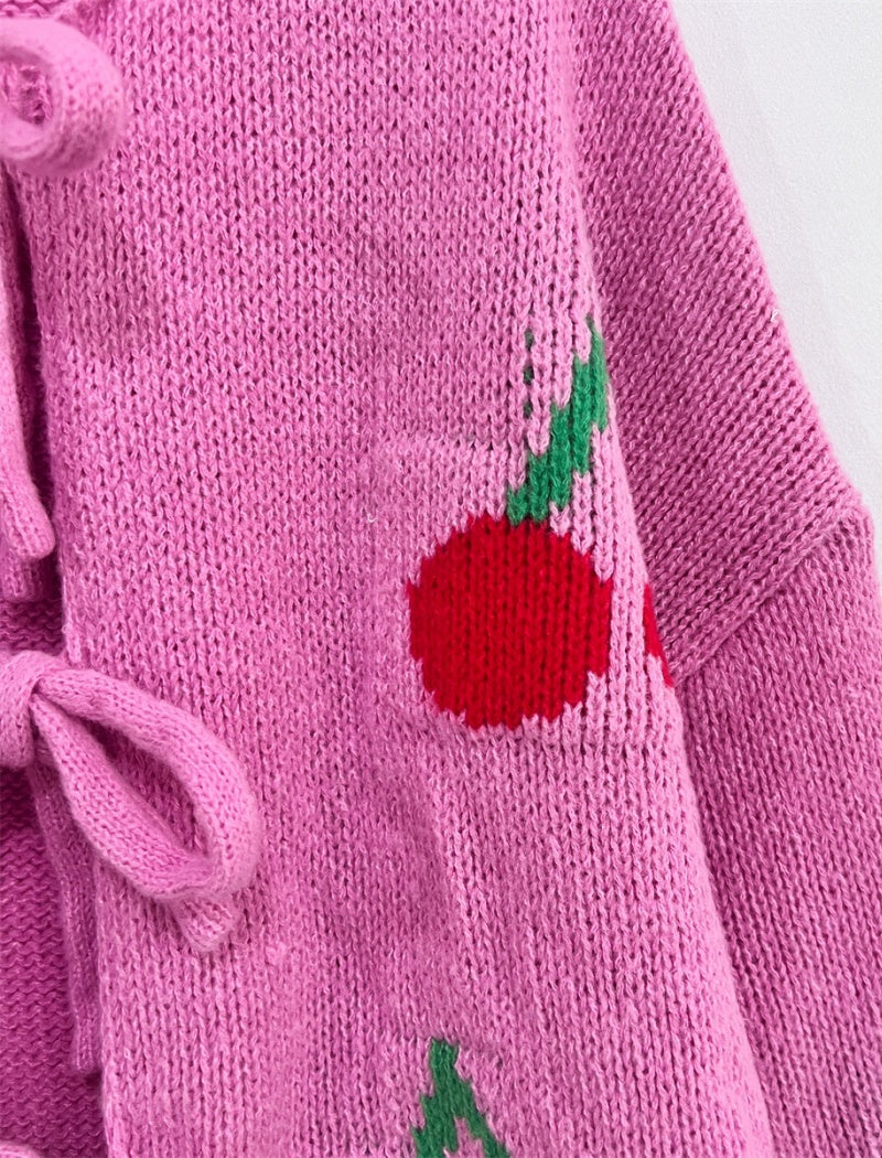 Strawberry Print Oversized Knit Cardigan