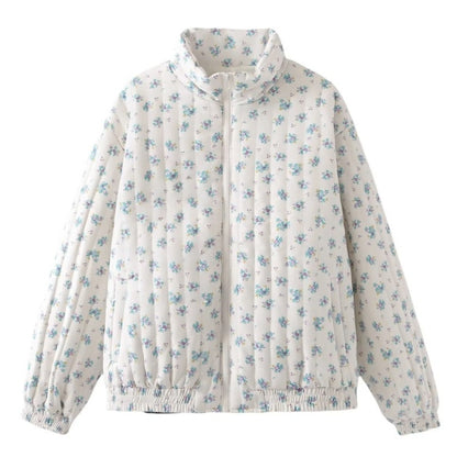 Floral Print Zip-Up Jacket with Elastic Hem