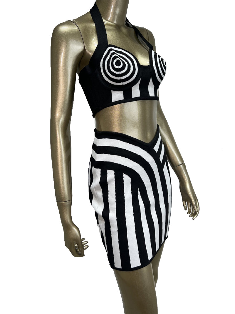 Striped Crop Top and Skirt Set