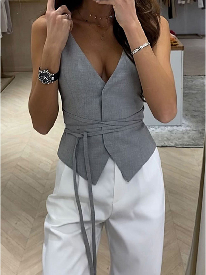 Sleeveless Wrap Waist Vest Top