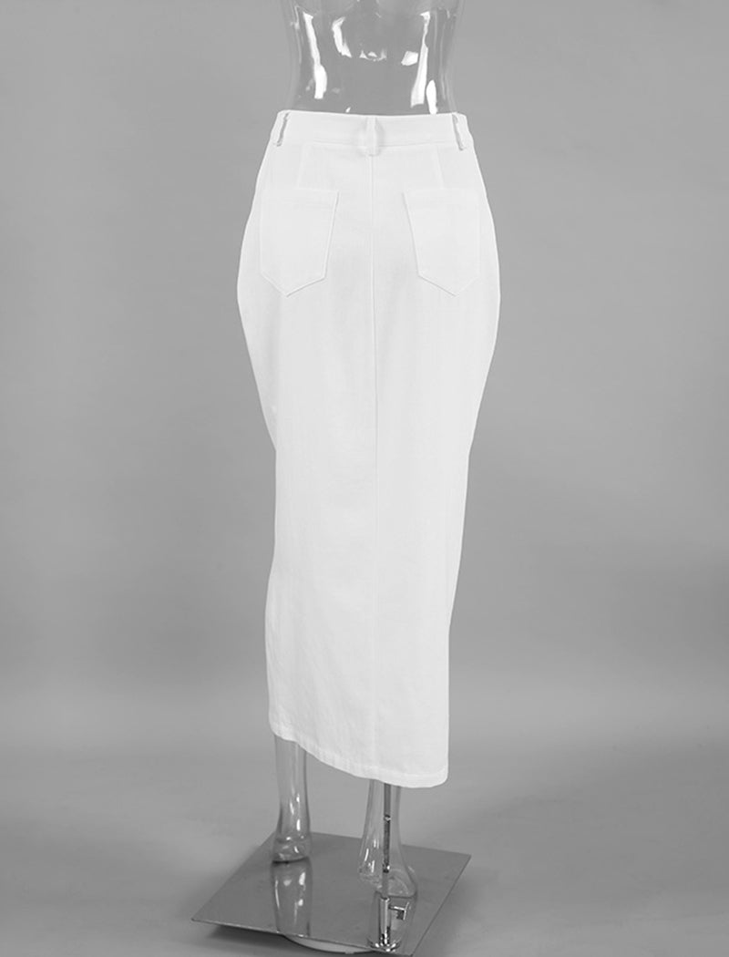 High-Waisted Slim Buttoned Skirt