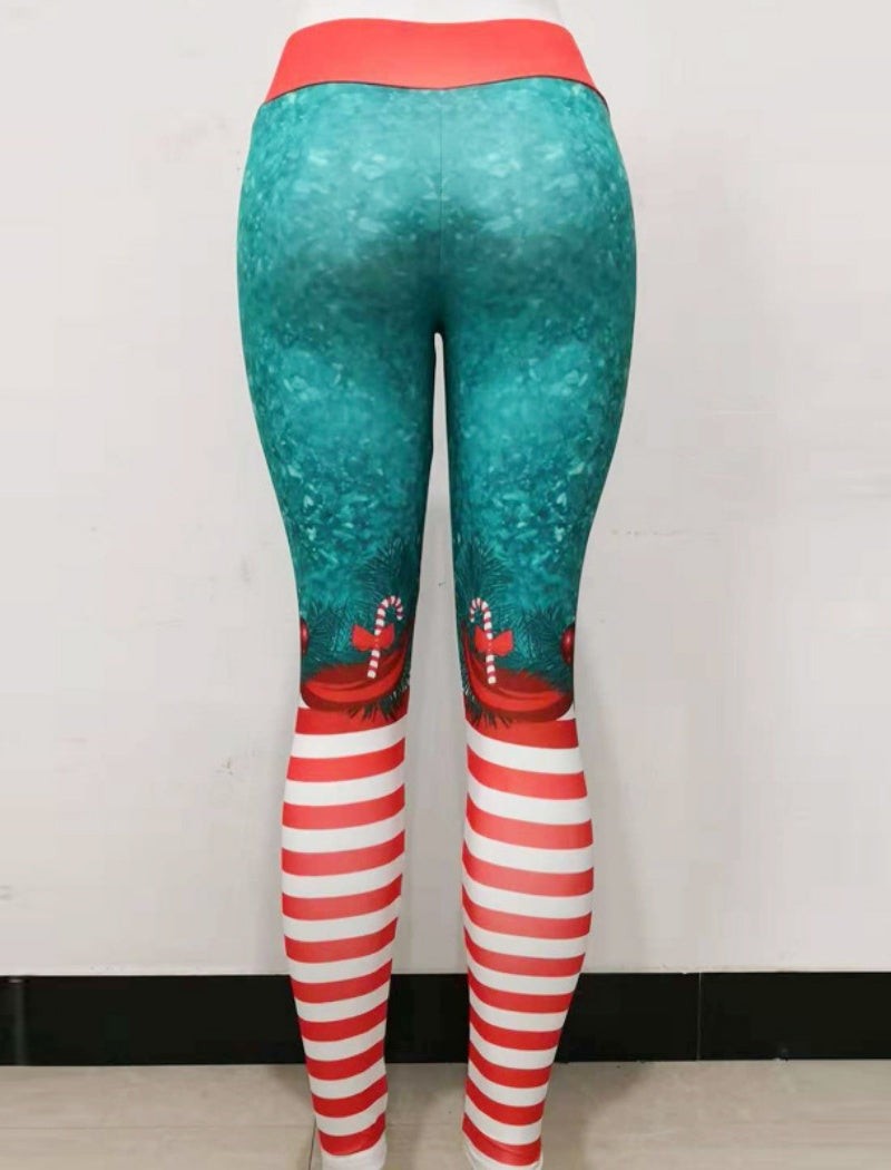 Festive Striped Holiday Leggings