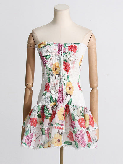 Strapless Floral Print Mini Dress