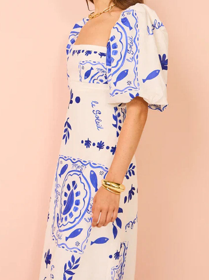 Floral Print Puff Sleeve Maxi Dress