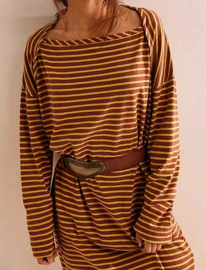 Long-sleeve Pullover Color-block Dress