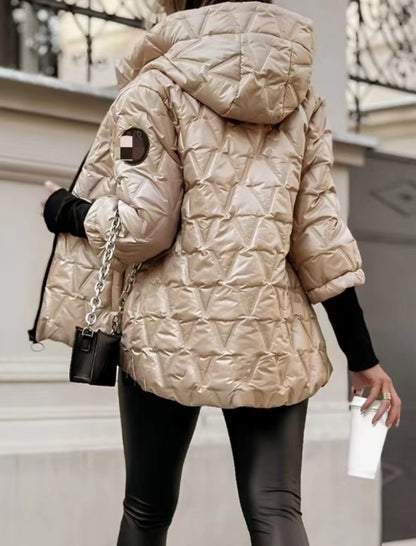 Quilted Hooded Jacket with Chain Strap Detail