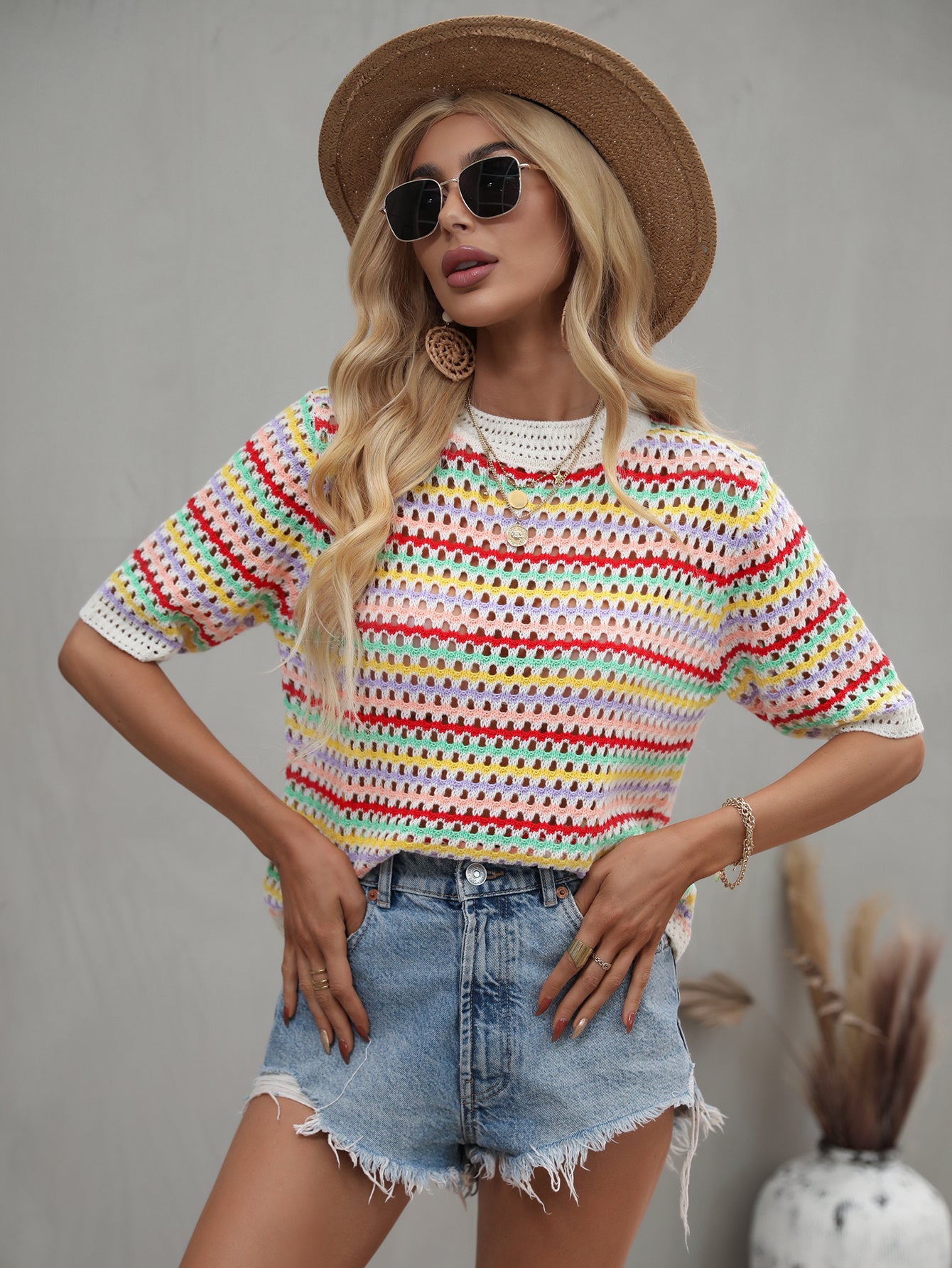 Color-Block Striped Knit Sweater