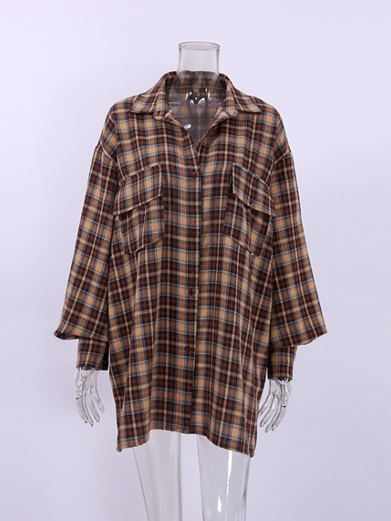 Oversized Plaid Button-Up Shirt